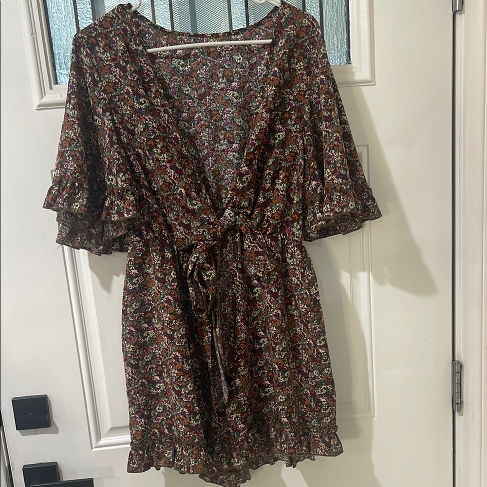 Floral Wrap Dress with Ruffle Sleeves